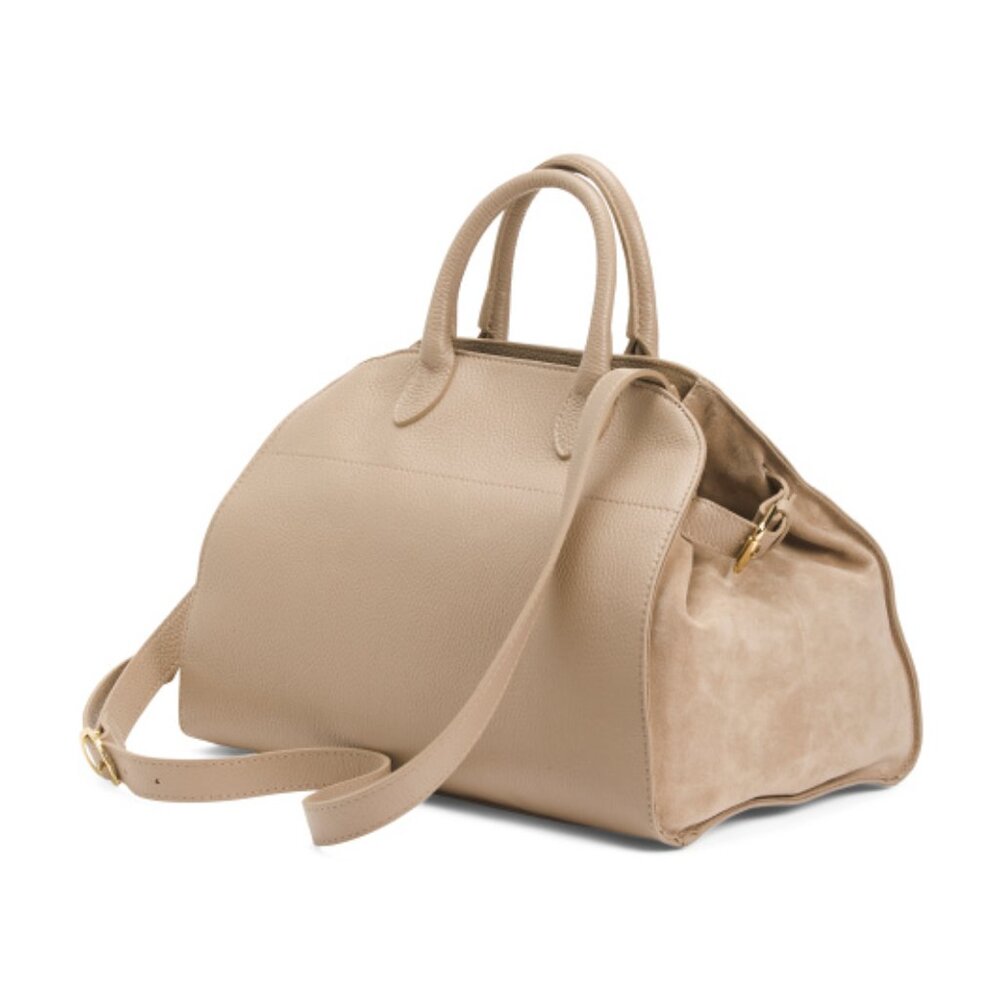 Viral Anna Paola Italian SUEDE & LEATHER Cappuccino Satchel NWT - Picture 10 of 11